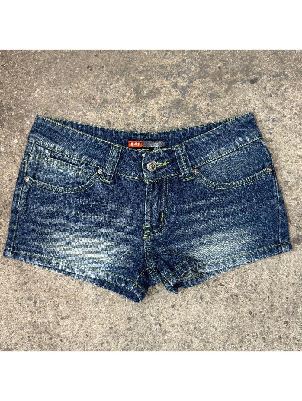 Vintage Y2K Low Rise Denim Micro Shorts Med/Dark Wash